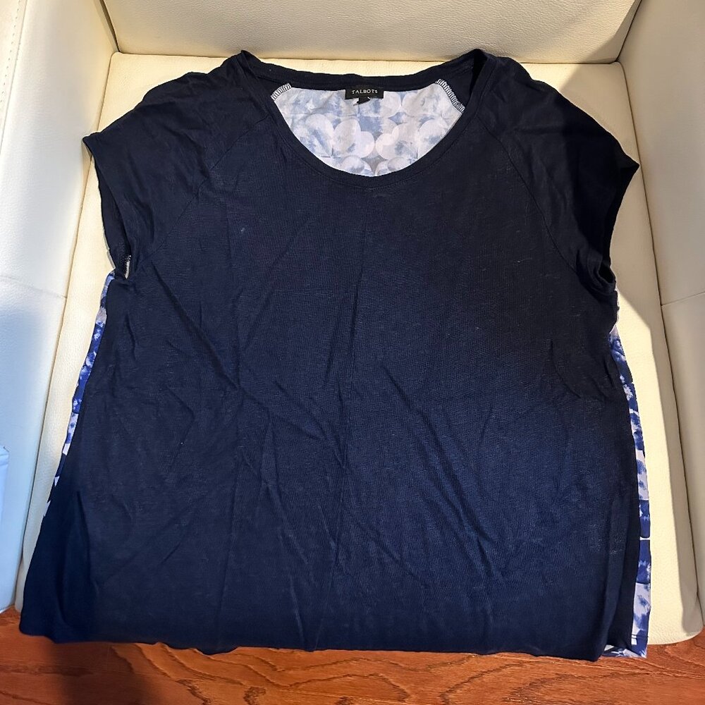 Talbots, Navy Front, Florals on back, Casual, Size Small (S), Linen & Polyester